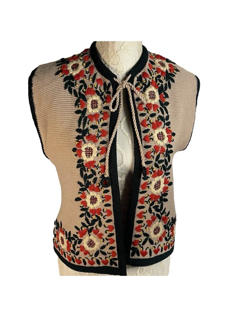 Vintage Hedy Ebers sz S Bavarian Wool Vest Embroidered Trachten Germany Handmade